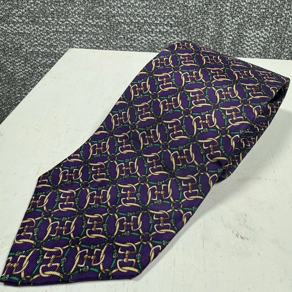 Brooks Brothers Makers Mens‎ Tie Silk Purple Gold Chain Eye Links USA Vintage